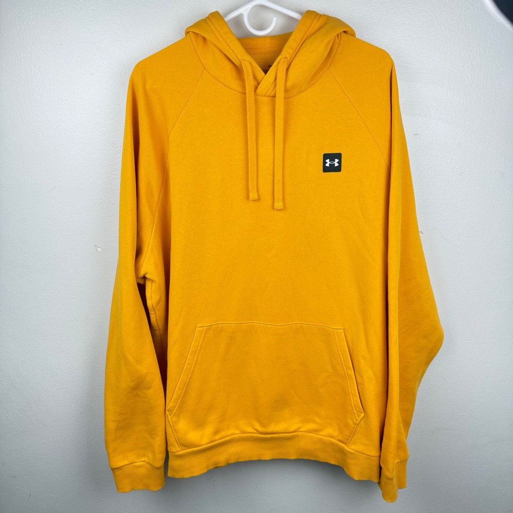 Under Armour Mens Yellow Rival Fleece Hoodie Pullover Loose Fit XXL RN96510